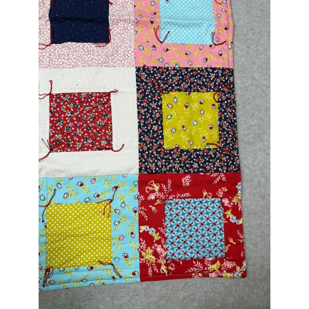 Project Linus Handmade Patchwork Baby Quilt Floral Polka Dot Tied Blanket 33x41